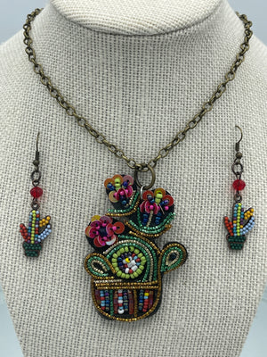 Beautiful Handmade Native Pendent w/ Cactus Earrings (Clearance)