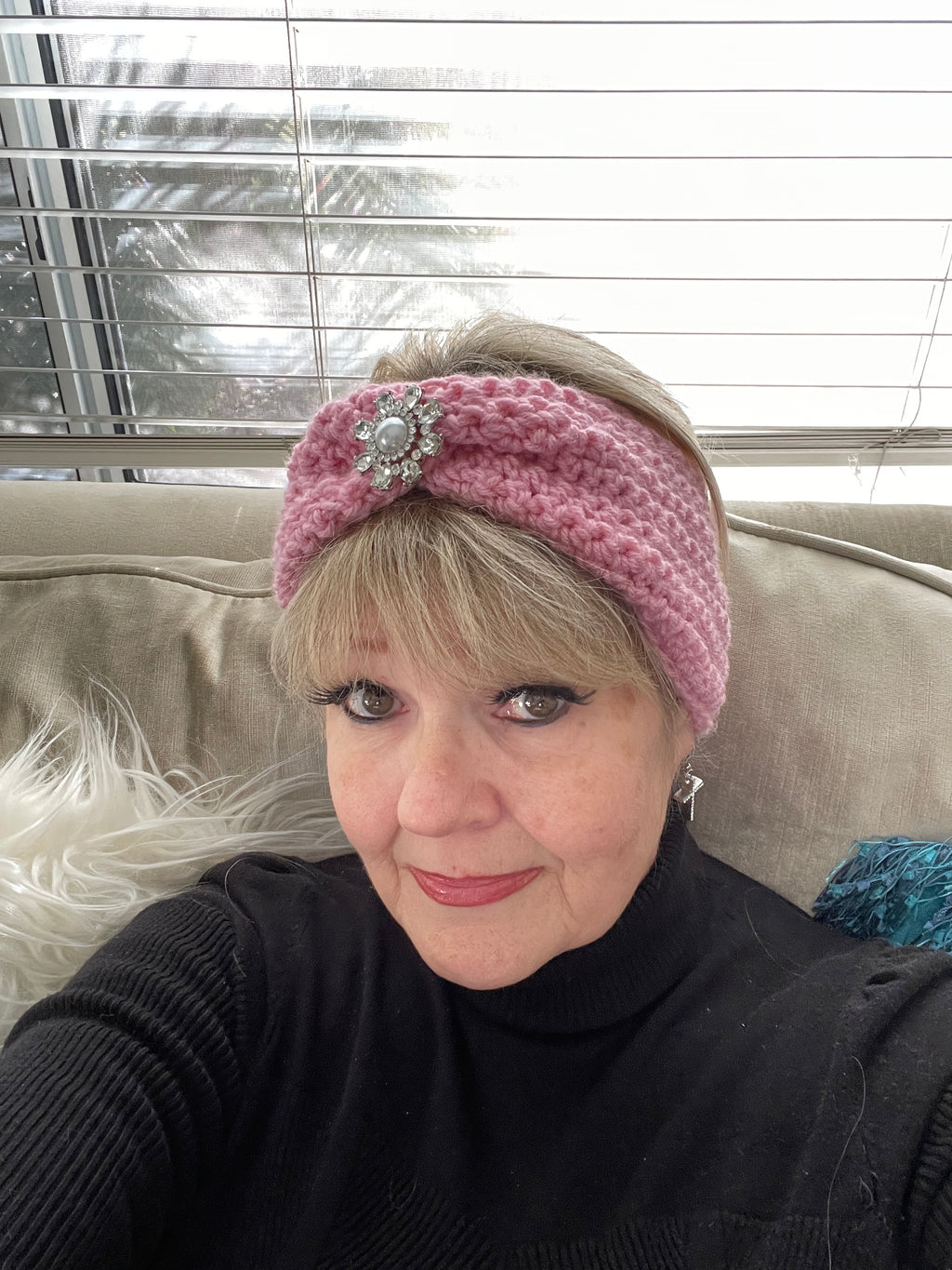 Pink Hand Crocheted Blingy Headband