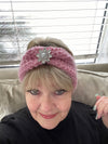 Pink Hand Crocheted Blingy Headband