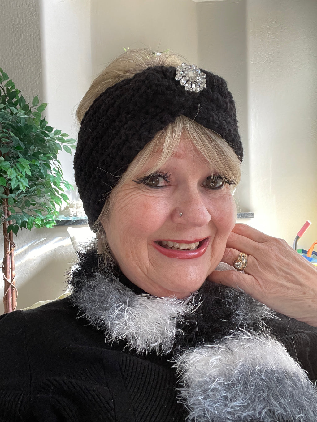 Black Hand Crocheted Blingy Headband