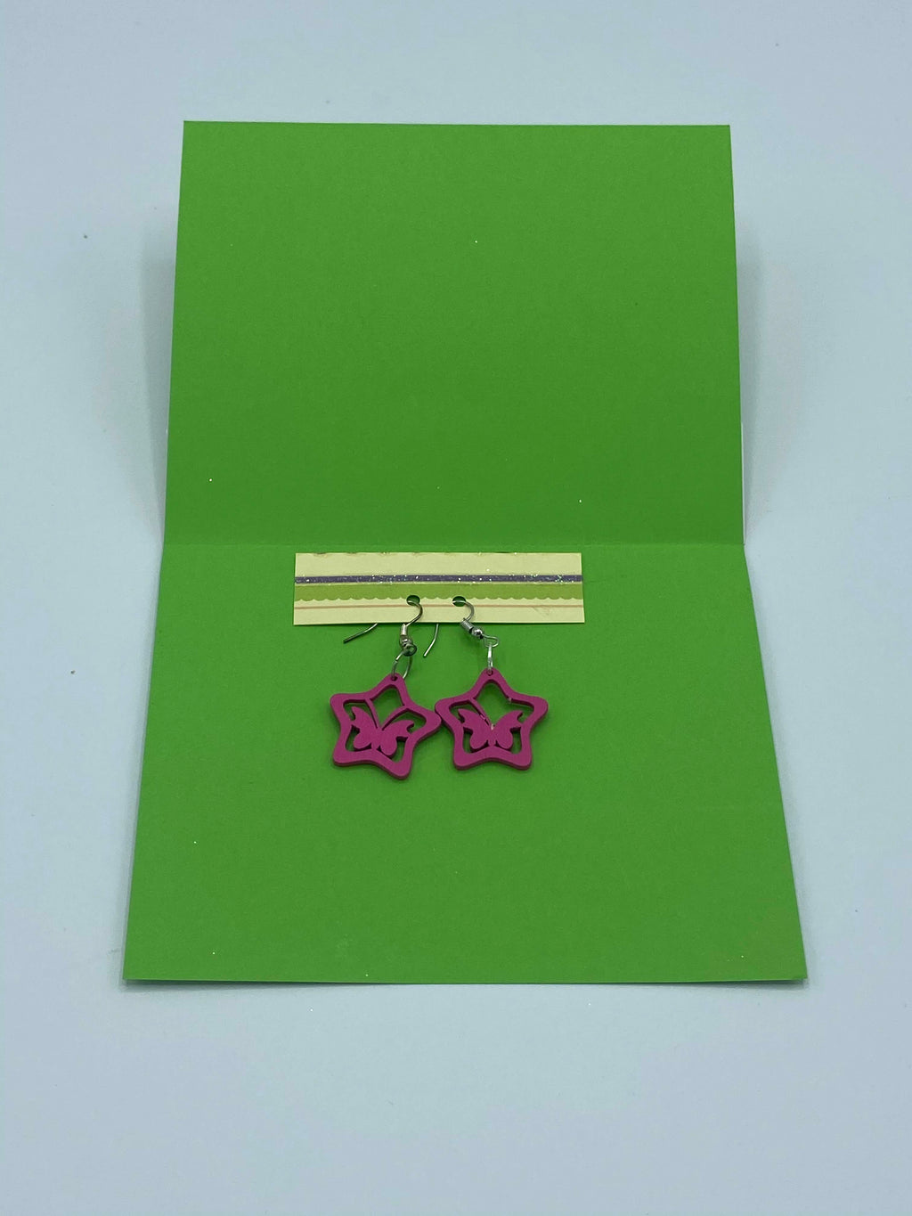 Pink Butterfly Earrings in Multi-Colored Green Card