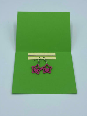 Pink Butterfly Earrings in Multi-Colored Green Card