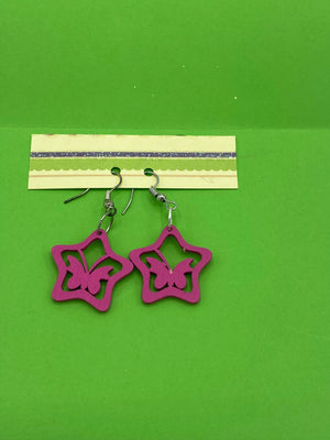 Pink Butterfly Earrings in Multi-Colored Green Card