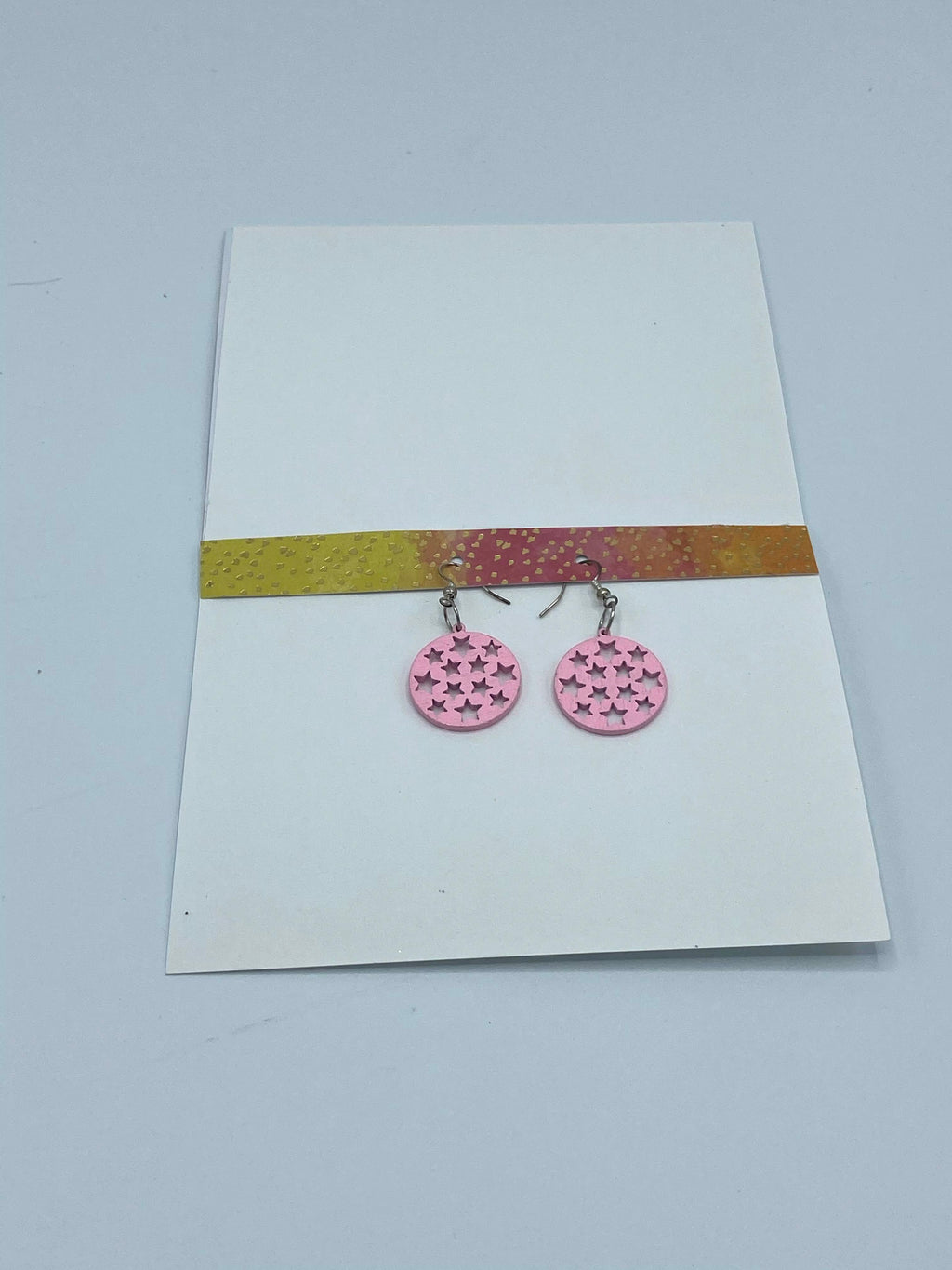 Multi-Colored Watercolor Card w/Pink Star Earrings