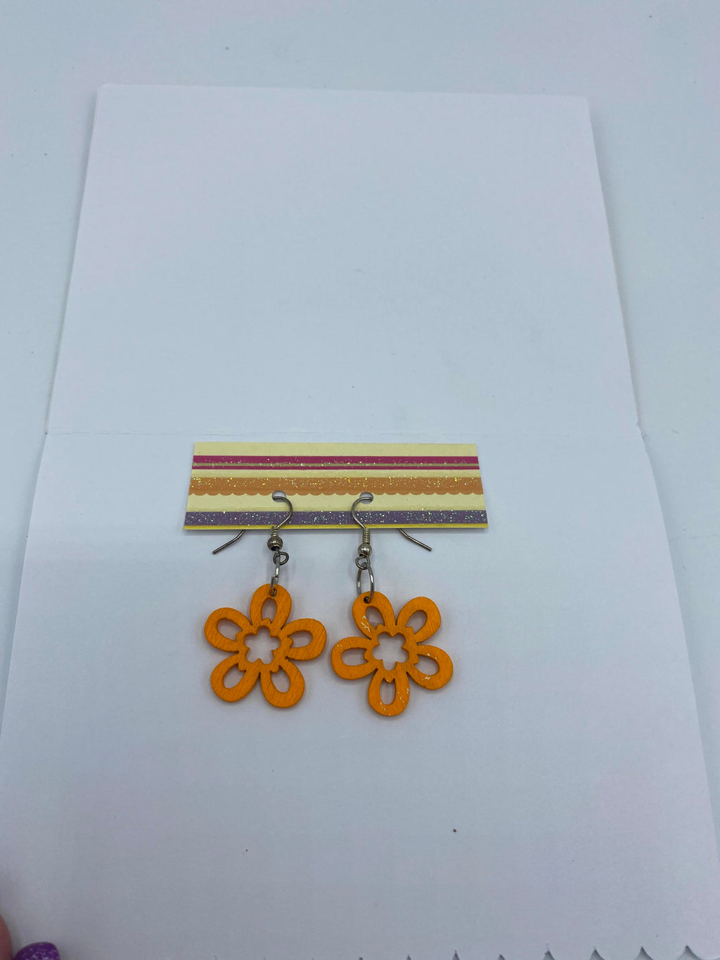 Multi-Colored Striped Card w/Orange Floral Earrings