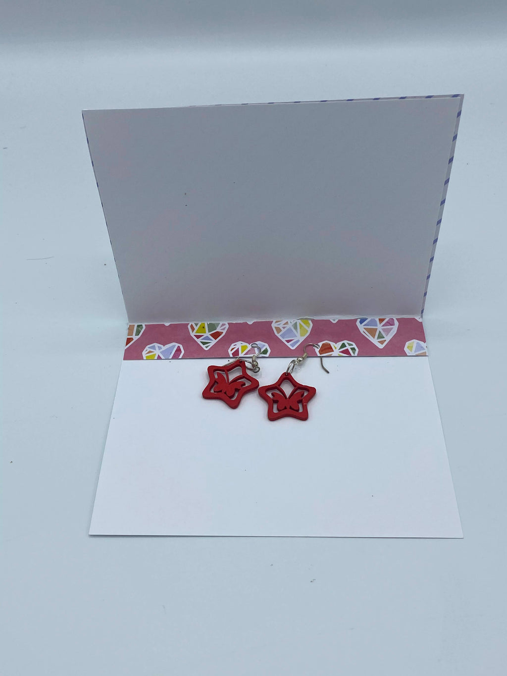 Pink Heart Card w/Red Butterfly Earrings