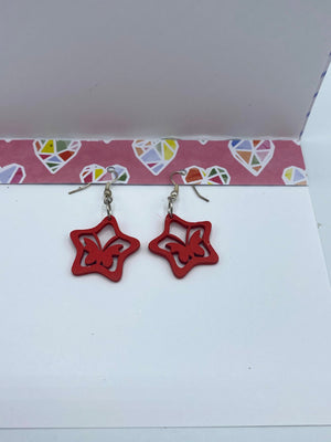 Pink Heart Card w/Red Butterfly Earrings