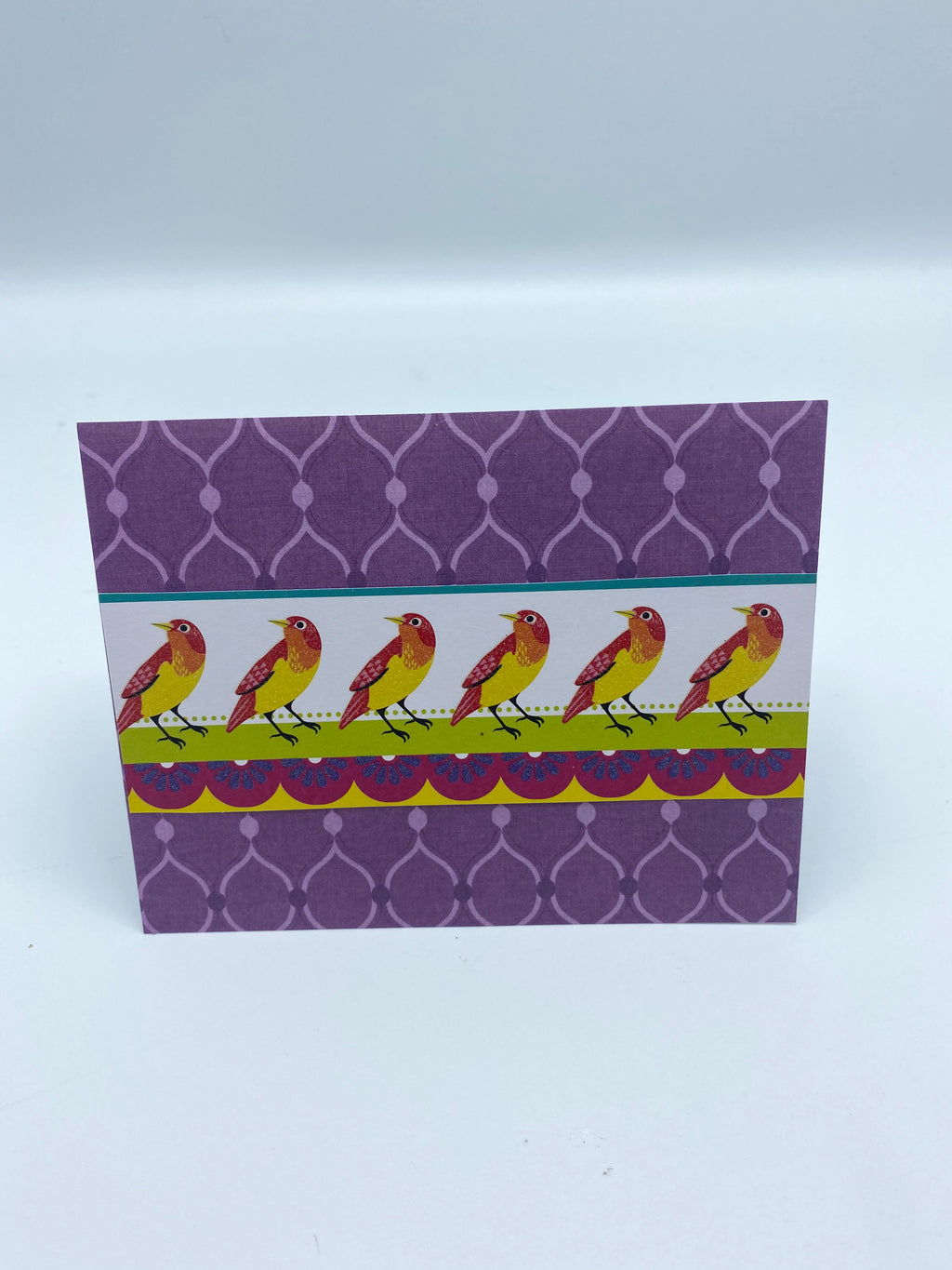 Purple Card W/ Birds & White Heart Earrings