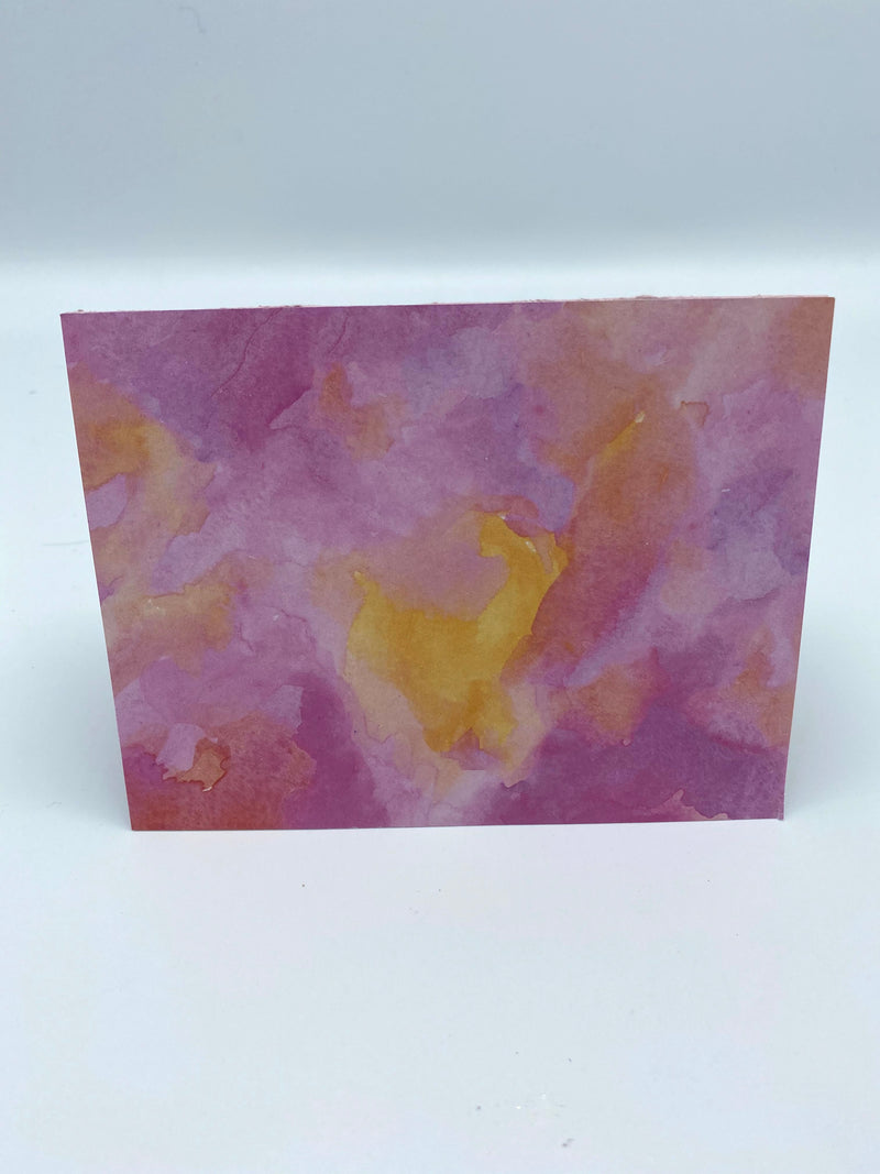 Pink & Yellow Watercolor Card w/Yellow Butterfly Earrings