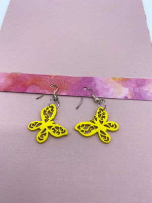 Pink & Yellow Watercolor Card w/Yellow Butterfly Earrings