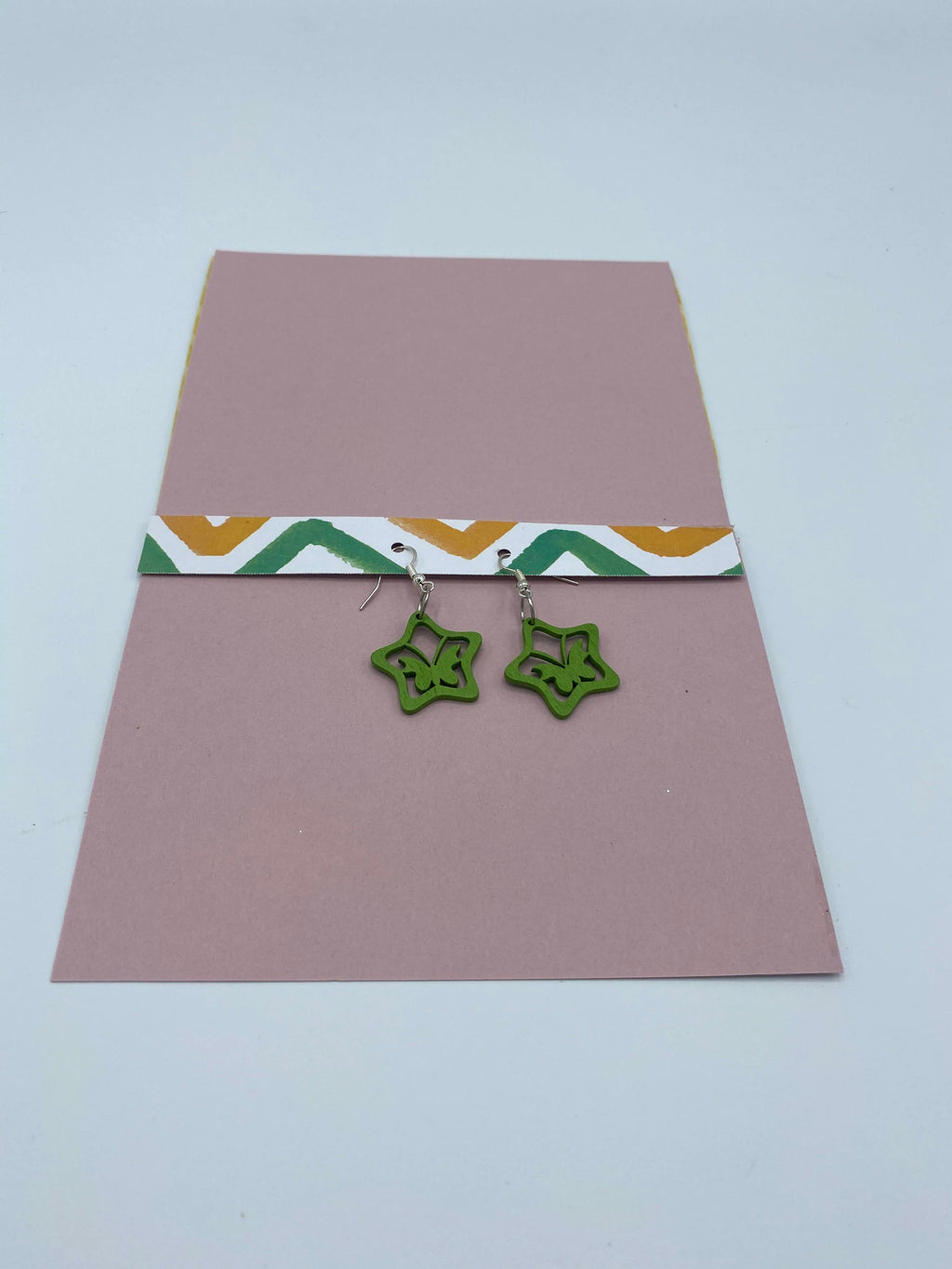 Pink & Green Popsicle Card w/ Green Butterfly Star Earrings