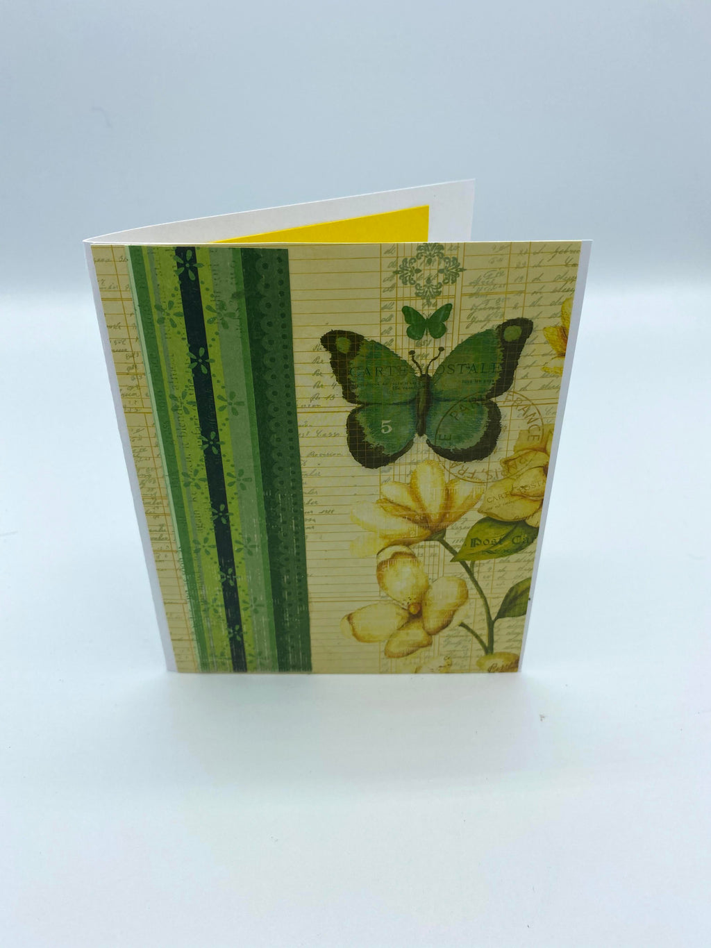 Green & Yellow Butterfly Card w/Yellow Heart Earrings