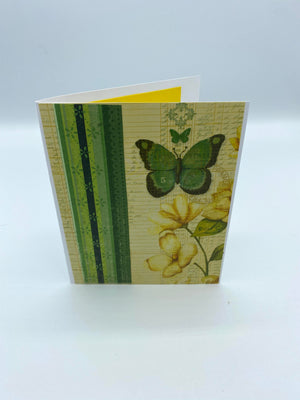 Green & Yellow Butterfly Card w/Yellow Heart Earrings