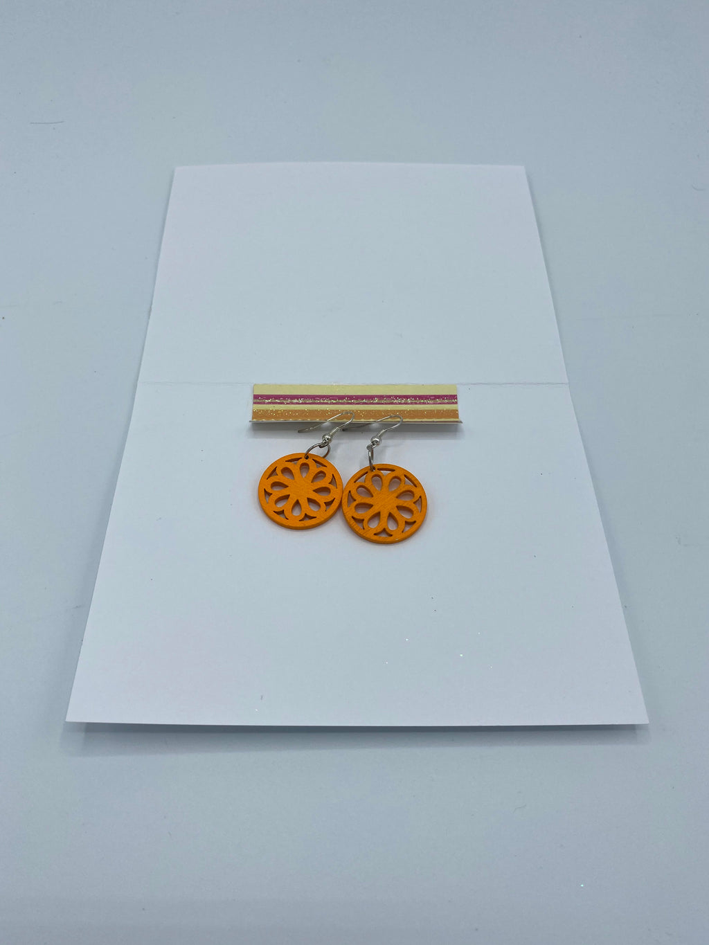 Multi-Colored Striped Card w/Orange Floral Earrings