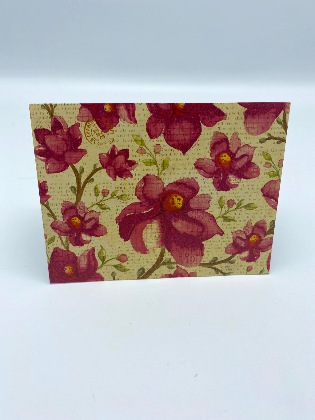 Pink & Yellow Floral Card w/Red Floral Earrings