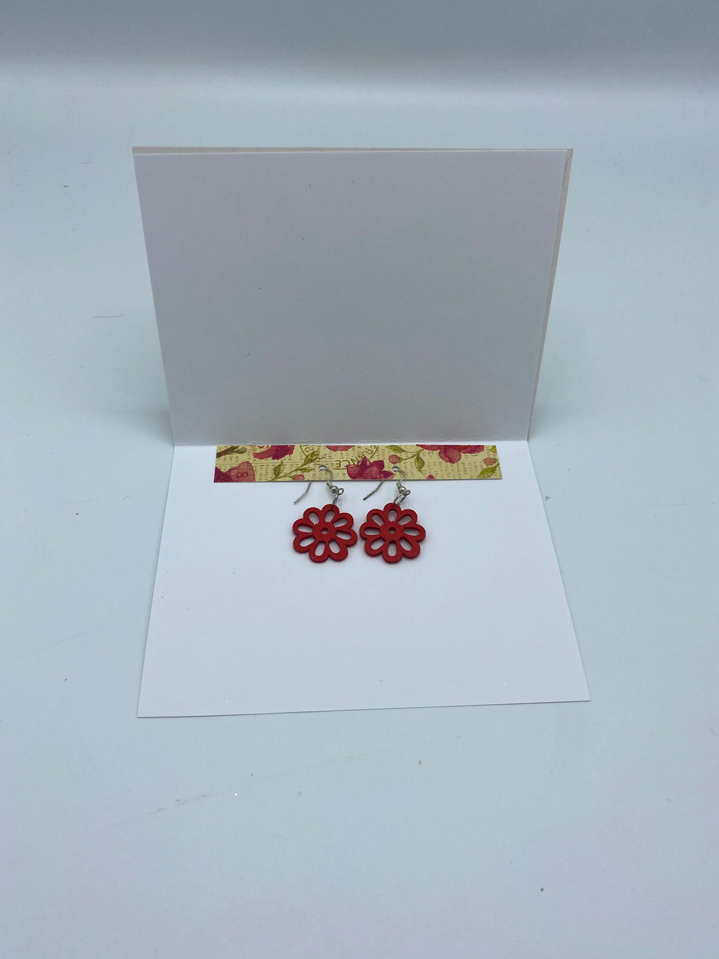 Pink & Yellow Floral Card w/Red Floral Earrings