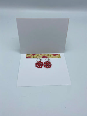 Pink & Yellow Floral Card w/Red Floral Earrings