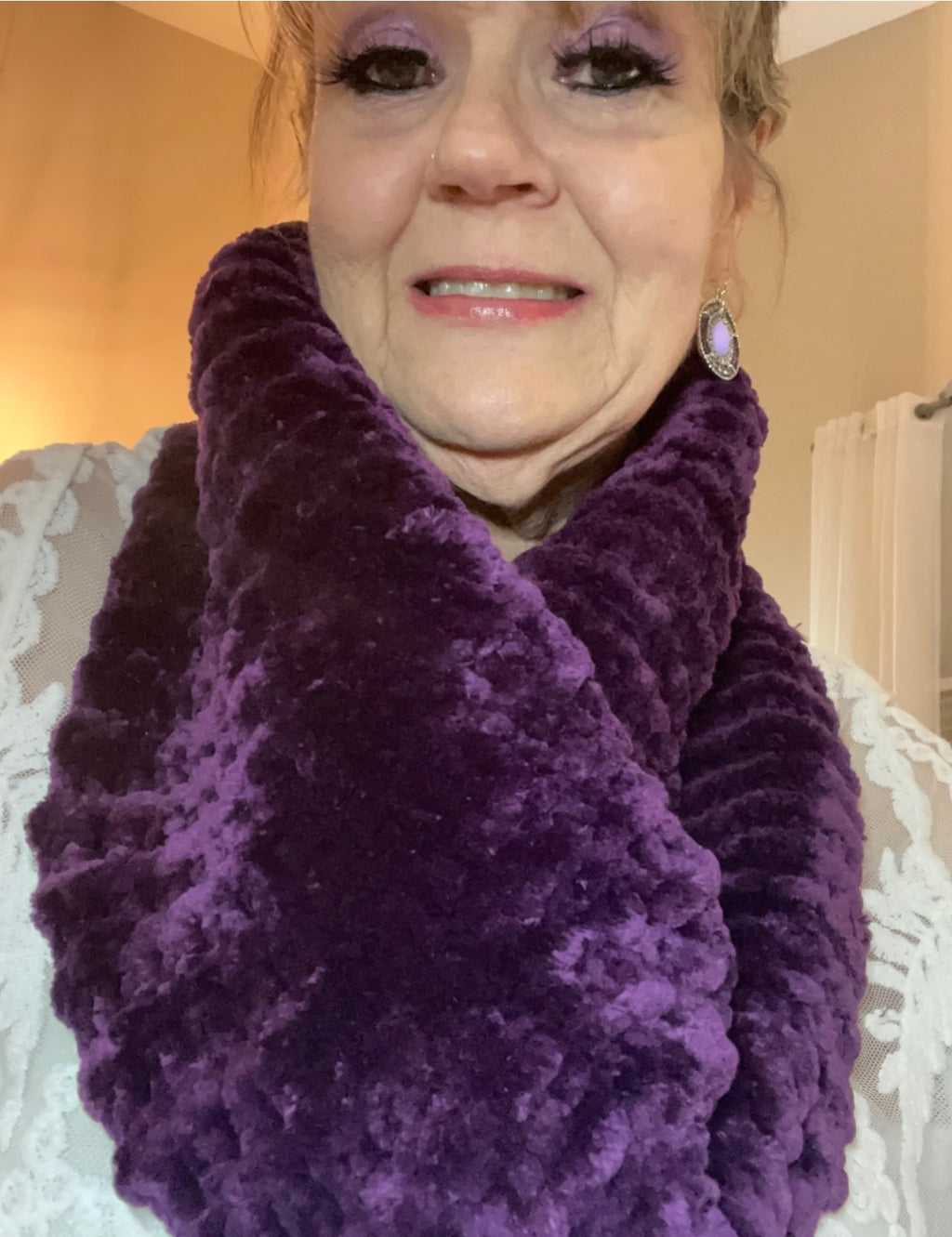 Deep Purple Hand Knitted Velvet Scarf