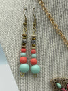 Beaded Butterfly Medallion Pendent Necklace on Gold Chain w/ Matching Beaded Earrings (Clearance)