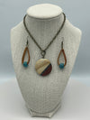 Multi-Colored Stone Medallion Necklace Set w/Leather Beaded Earrings (Clearance)