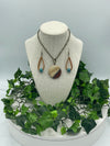 Multi-Colored Stone Medallion Necklace Set w/Leather Beaded Earrings (Clearance)