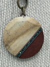 Multi-Colored Stone Medallion Necklace Set w/Leather Beaded Earrings (Clearance)