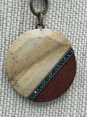 Multi-Colored Stone Medallion Necklace Set w/Leather Beaded Earrings (Clearance)