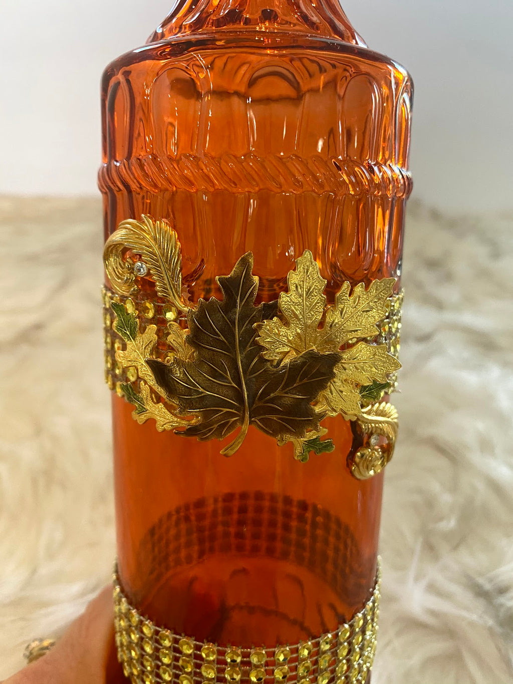 Three Piece Orange Decanter & Candle Glassware Set