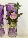 Three Piece Purple Vase Glassware Set w/Floral Embellishments