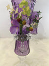 Three Piece Purple Vase Glassware Set w/Floral Embellishments