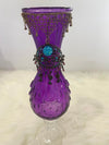 Three Piece Purple Vase Glassware Set w/ Jeweled Embellishments...