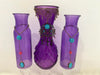Three Piece Purple Vase Glassware Set w/ Jeweled Embellishments...