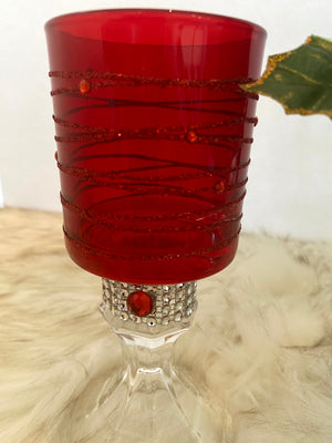Three Piece Red Christmas Candle Glassware Set