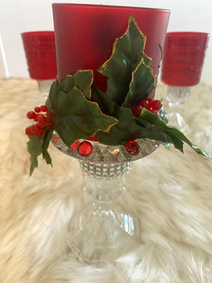 Three Piece Red Christmas Candle Glassware Set