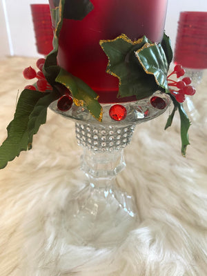 Three Piece Red Christmas Candle Glassware Set