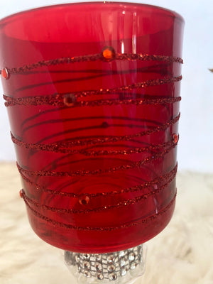 Three Piece Red Christmas Candle Glassware Set