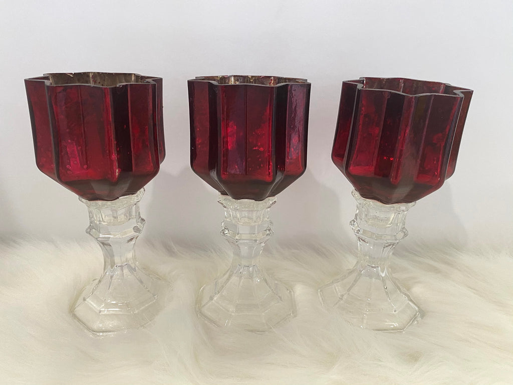 Three Piece Red Candle Glassware Set