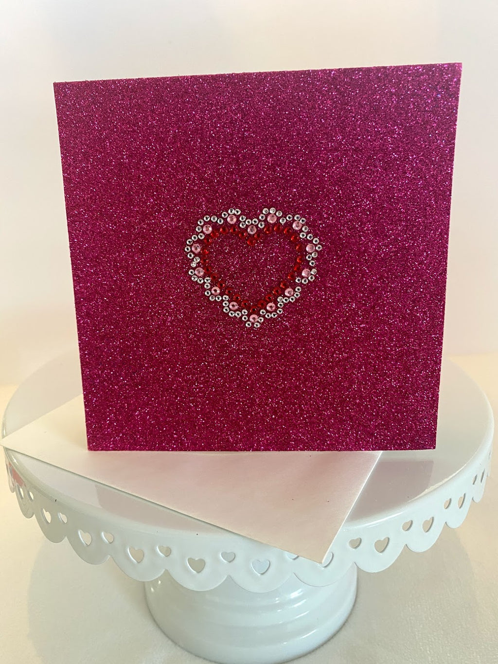 Hot Pink Glitter Card w/Rhinestone Heart