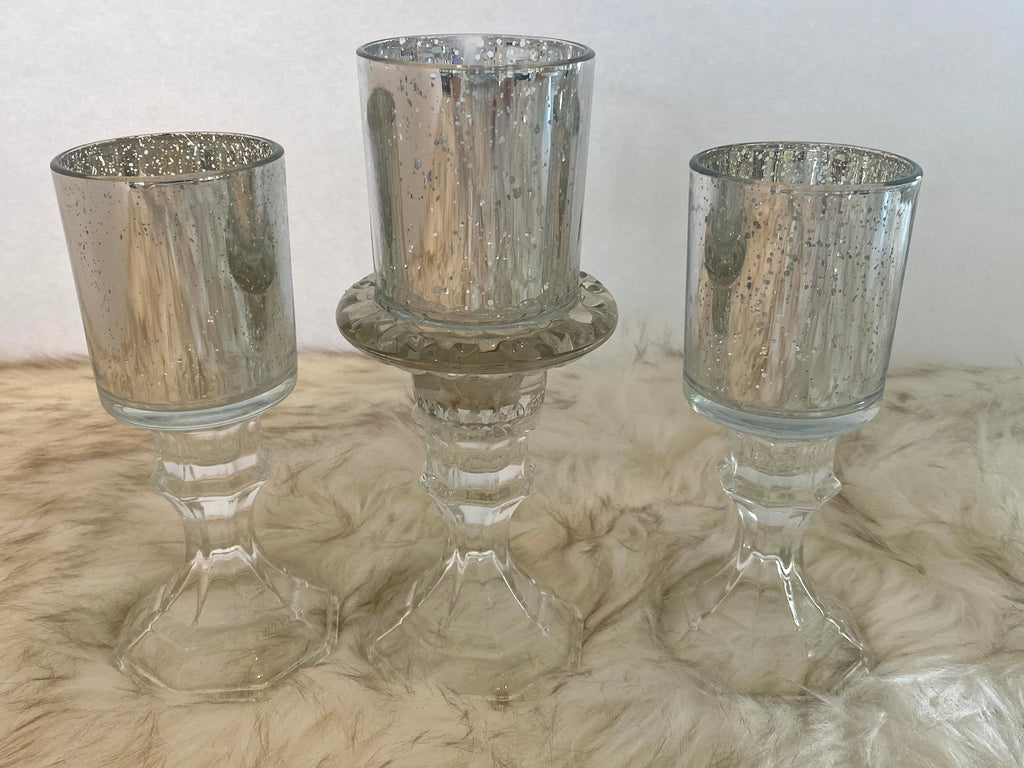 Three Piece Candle Glassware Set w/Floral Candle Ring