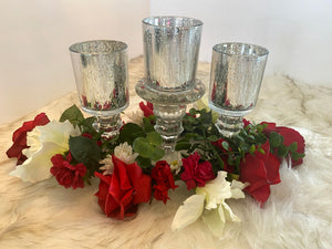 Three Piece Candle Glassware Set w/Floral Candle Ring