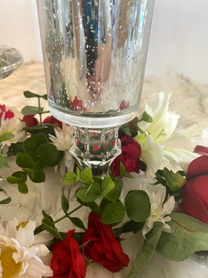 Three Piece Candle Glassware Set w/Floral Candle Ring
