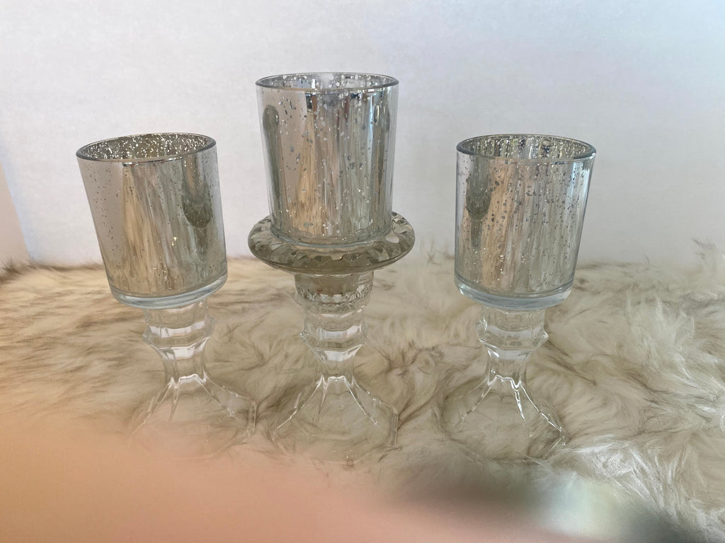 Three Piece Candle Glassware Set w/Floral Candle Ring