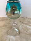 Three Piece Metallic Turquoise & Silver Candle Glassware Set
