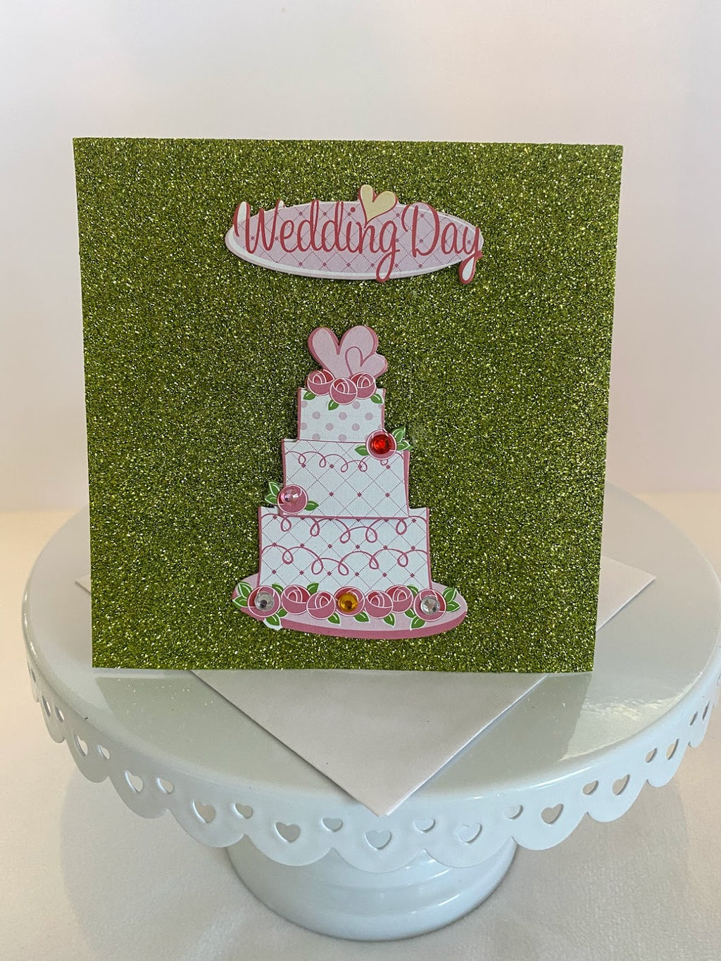 Green Glitter Wedding Day Card