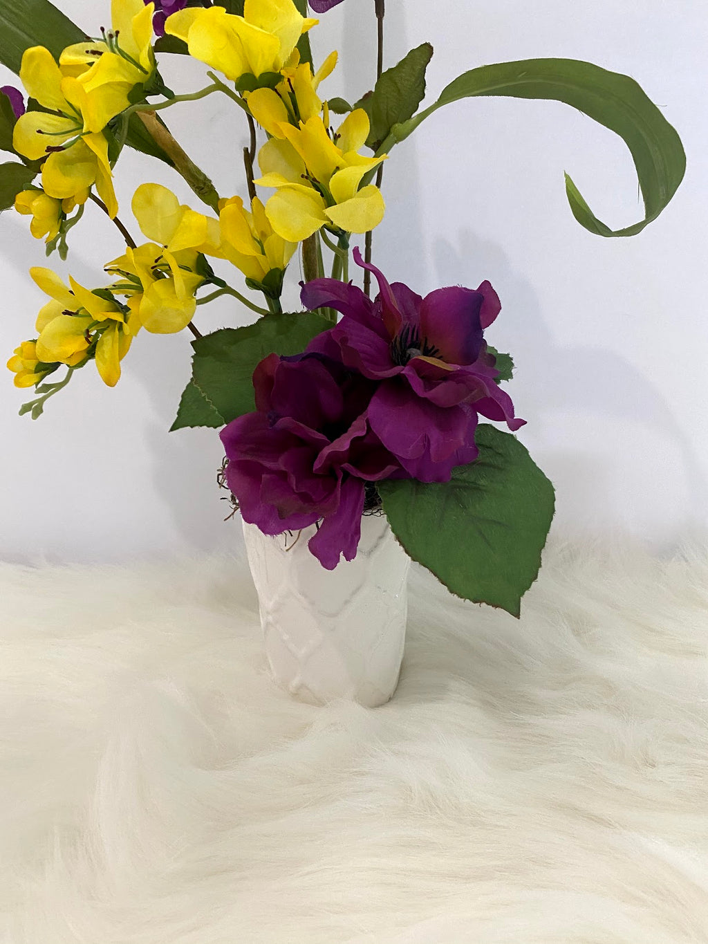Purple & Yellow Floral Arrangement w/Greenery