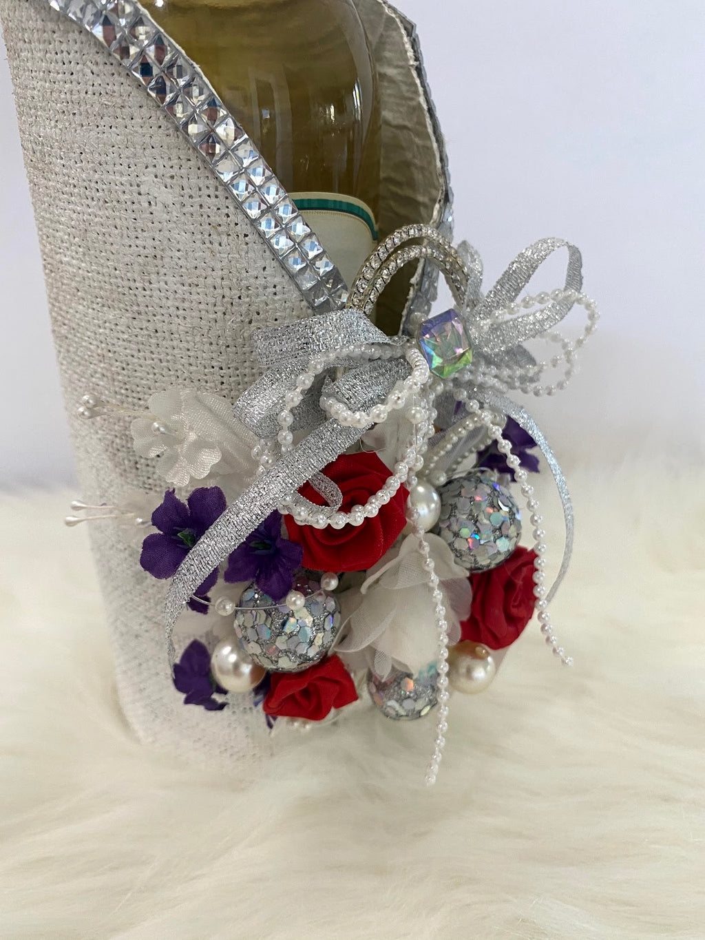 Handmade Wine Bottle Wrap w/ Rhinestones & Floral Embellishment...