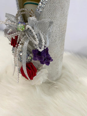 Handmade Wine Bottle Wrap w/ Rhinestones & Floral Embellishment...