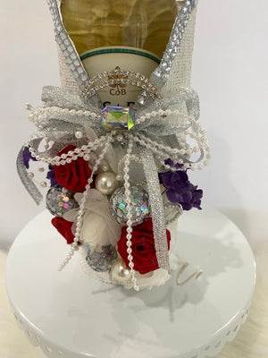 Handmade Wine Bottle Wrap w/ Rhinestones & Floral Embellishment...