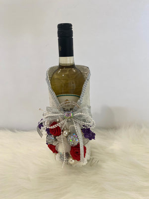 Handmade Wine Bottle Wrap w/ Rhinestones & Floral Embellishment...