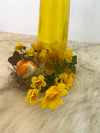 Three Piece Yellow Vase & Candle Glassware Set